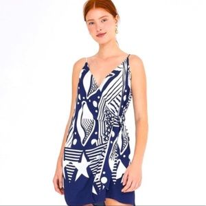 Farm Rio cowrie shell print wrap mini dress